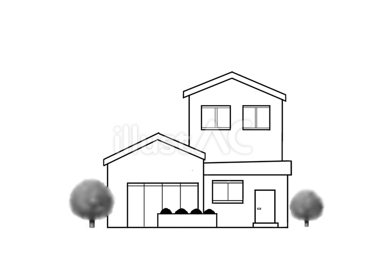新築二階建てのモノクロの家のイラスト 家,マイホーム,屋根のイラスト素材