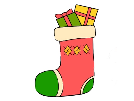 クリスマスブーツ(靴下)イラスト クリスマス,クリスマスブーツ,靴下,プレゼント,贈り物,ギフト,プレゼントボックス,ギフトボックス,リボン,ラッピングのイラスト素材