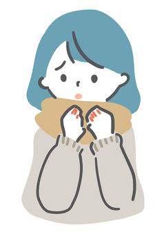 しもやけに悩む女性 女性,しもやけ,冬,悩み,指,シンプル,ラフタッチ,手書き風,感情,表情のイラスト素材