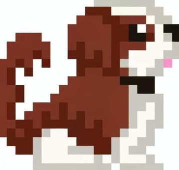 ドット絵の焦茶白のシーズーです。 ドット絵,シーズー,シンプル,犬,小型,長毛,ペット,モフモフ,室内飼育,お座りのイラスト素材