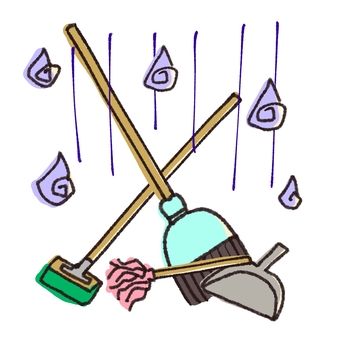 掃除道具の手描きイラスト 掃除道具,手描き,整理整頓,ほうき,ちりとりのイラスト素材