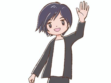 Illustration, greeting, wave hands, a smile, 