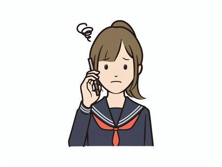 スマホ通話で困惑するセーラー服女子 スマホ,スマートフォン,電話,通話,学生,女子,セーラー服,高校生,中学生,学生服のイラスト素材