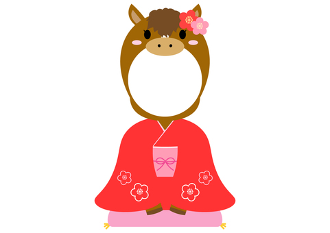 馬の顔はめイラスト 馬,顔はめ,年賀状,被り物,着物,お正月,コスプレ,顔ハメ,干支,着ぐるみのイラスト素材