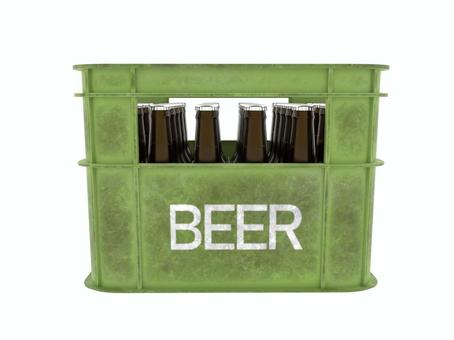 緑色の汚れたビールケースとビール ビールケース,ケース,ビール箱,入れ物,3d,cg,瓶ビール,緑色,汚れのイラスト素材