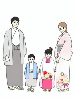七五三親子 七五三,親子,人物,男の子,女の子,手描き,お祝い,セレモニー,子供,袴のイラスト素材