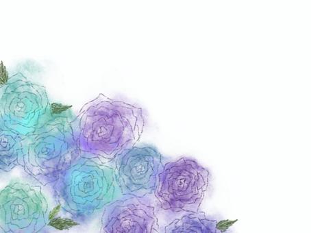 青いバラのイラスト 薔薇,水彩,青,紫,緑,植物,花,花束,メッセージカード,飾りのイラスト素材
