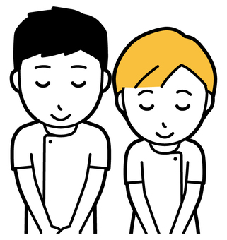  理学療法士の男女(黄)-003-バスト おじぎ,笑顔,理学療法士,男女,医療,病院,クリニック,整体師,柔道整復師,鍼灸師のイラスト素材