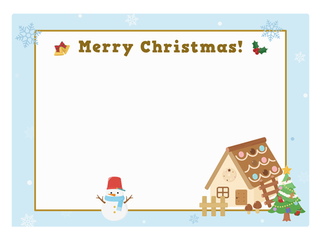 クリスマスカード　お菓子の家と雪だるま3 クリスマスカード,フレーム,クリスマス,冬,カード,メッセージ,メッセージカード,かわいい,手紙,レターのイラスト素材