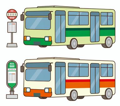 バスとバス停セット バス,バス停,バス乗り場,交通,公共交通機関,路線バス,車両,観光,通勤,駅のイラスト素材