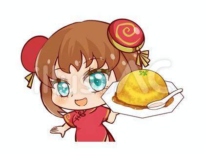 天津飯とチャイナ服の女の子1