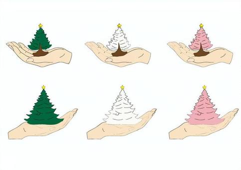 手の平にのせた小さなクリスマスツリー 手の平にのせた小さなクリスマスツリー クリスマス,ツリー,小さい,手の平,サイズ,上,乗せる,もみの木,星,冬のイラスト素材