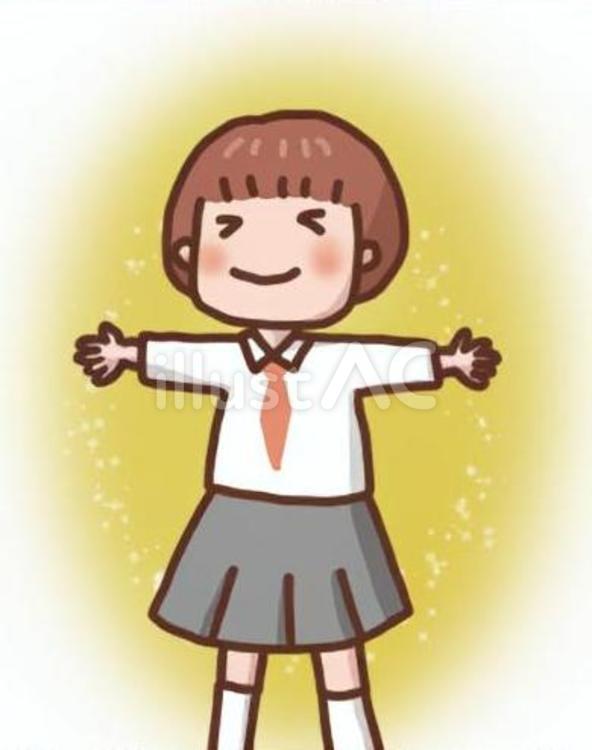 両手を広げて、生きる喜び感じる女の子 両手,充実,制服のイラスト素材