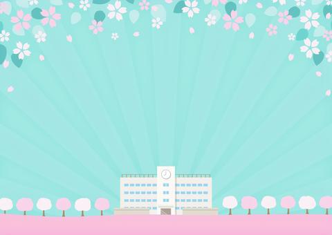 桜と学校02 桜,学校,校舎,校庭,春,卒業,入学,花,背景,イラストのイラスト素材