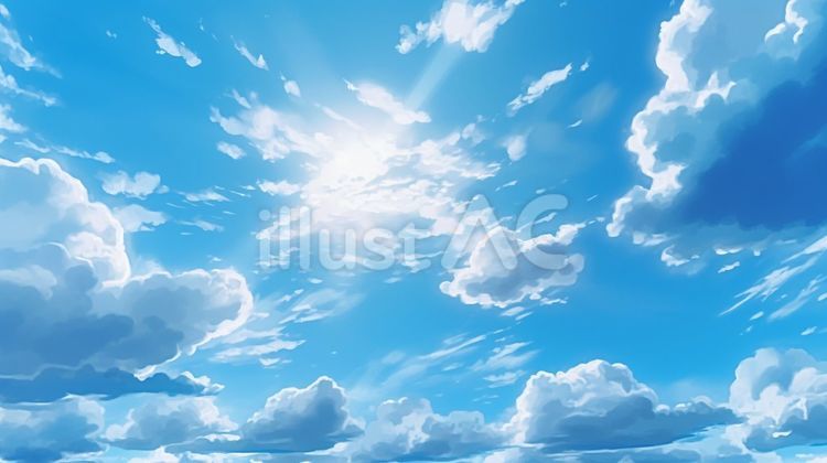 気持ちよく晴れた空＿アニメ 空,晴れ,雲のイラスト素材