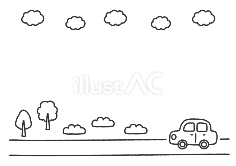 かわいい車と道と雲01 車,くるま,クルマのイラスト素材