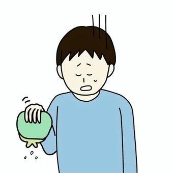 お金がなくて落ち込んでいる男性 男性,人物,シンプル,落ち込み,財布,浪費,散財,貧乏,悲しみ,がま口のイラスト素材