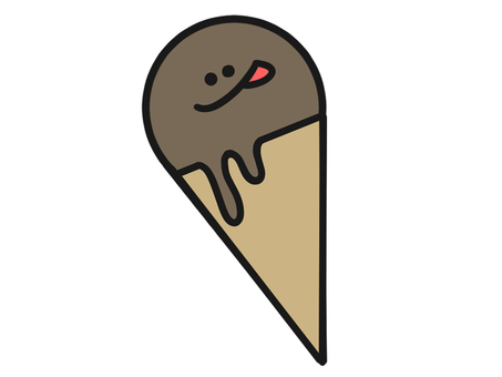 溶けた　アイスクリーム　チョコ　顔つき チョコ,溶けた,笑顔,舌,食べ物,アイス,デザート,スイーツ,コーン,かわいいのイラスト素材