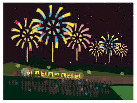 Illustration, fireworks, summer, night view, 