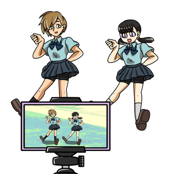 スマホに向かってダンスするJK 高校生,配信,配信者,ダンス,女の子,撮影,スマホ,女子高生のイラスト素材