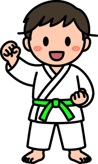 緑帯の柔道・空手の男の子です。 柔道,空手,シンプル,道着,武道,格闘技,道場,スポーツ,日本,文化のイラスト素材