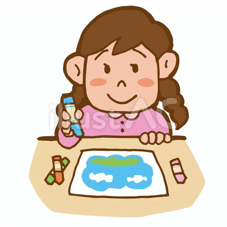 絵を描く女の子 絵,描く,お絵かきのイラスト素材