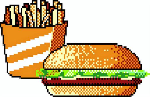 フライドポテト ハンバーガー フライドポテト,ハンバーガー,ポテト,テリヤキバーガー,モザイク,テリヤキ,バーガー,ファーストフード,ジャンクフード,レタスのイラスト素材