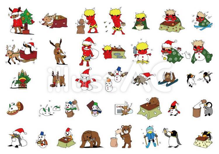 冬の動物たち クリスマス,正月,動物のイラスト素材