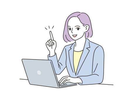 PC作業する女性　ひらめく・ポイント