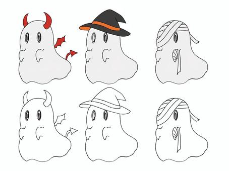 おばけ3 おばけ3 おばけ,ゴースト,ハロウィン,ホラー,ポップ,手描き,シンプル,色あり,色なし,悪魔のイラスト素材