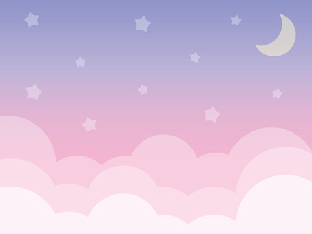 ゆめかわいい背景/よこ メルヘン,ゆめかわ,空,ゆめかわいい,ファンタジック,幻想的,星,月,三日月,雲のイラスト素材