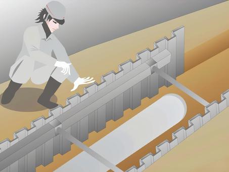 下水道工事 下水道,工事,配管,作業員,掘削,地中のイラスト素材