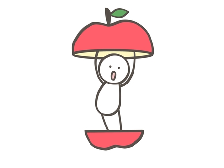 棒人間　ふざけるお調子者 棒人間,人,りんご,果物,フルーツ,中,入る,挨拶,お調子者,ヤッホーのイラスト素材