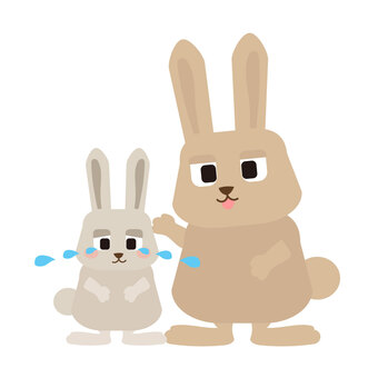 悲しいウサギの子と親ウサギ ウサギ,兎,干支,小動物,動物,生き物,野生,野生動物,飼育,ペットのイラスト素材