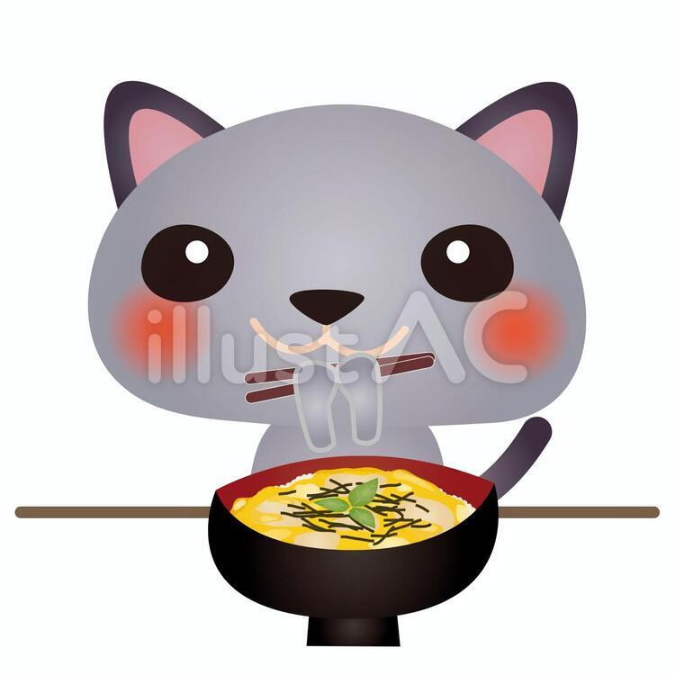 cat177 猫,親子丼,いただきますのイラスト素材