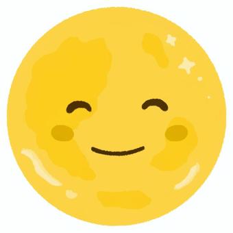 にっこり目を閉じて笑った表情のお月さま 月,満月,キャラクター,衛星,笑顔,顔,笑う,表情,微笑む,マスコットのイラスト素材