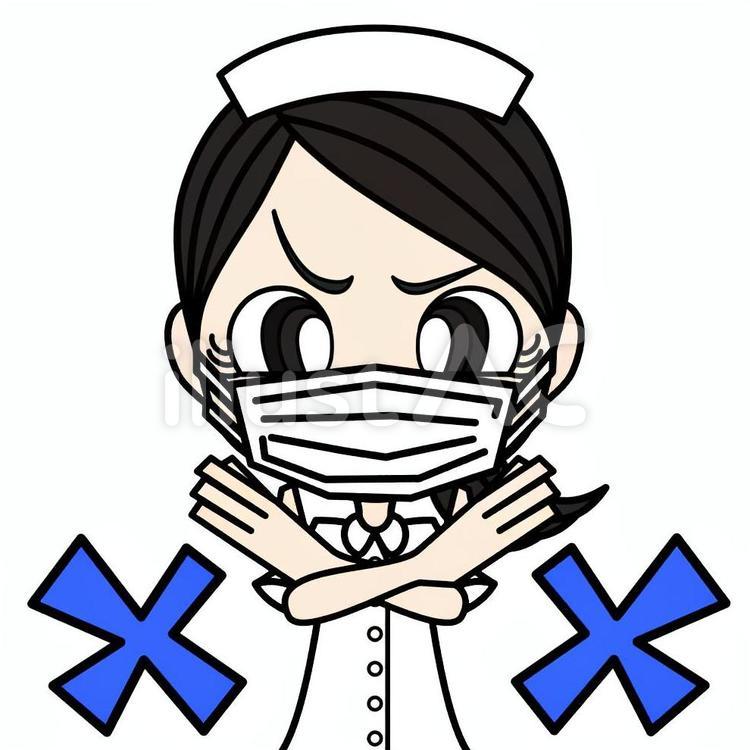 バツのサインをする女性①/白衣/マスク 女性,人,人物のイラスト素材