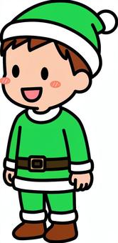 緑のサンタコスの男の子です。
