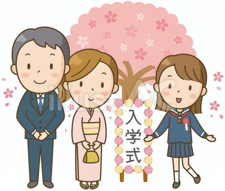 中高校生の入学式 入学式,女子中高生,桜のイラスト素材