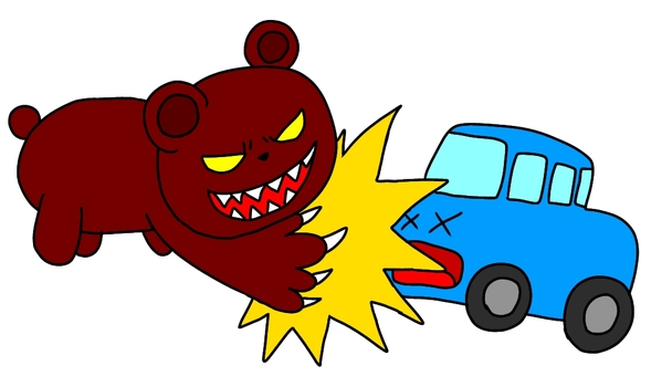 車に攻撃する熊 車に攻撃する熊 熊,動物,生き物,危険,怖い,車,攻撃,注意,手書きのイラスト素材
