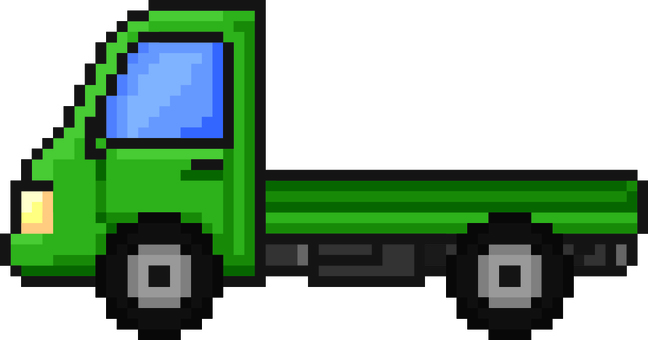 ドット絵の緑の軽トラックです。 ドット絵,軽トラック,シンプル,軽自動車,トラック,荷台,配送車,運搬車,農業用,車両のイラスト素材
