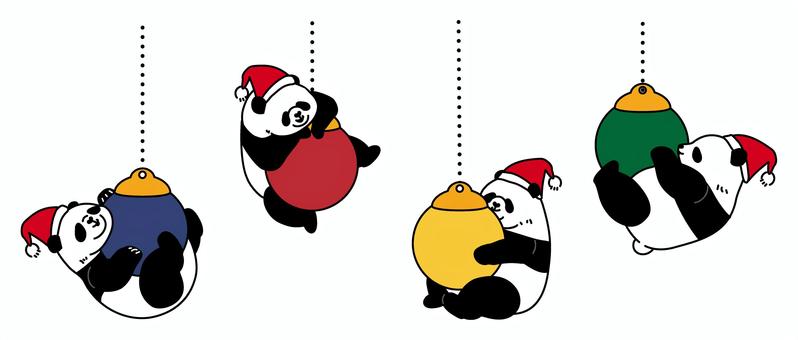 オーナメントで遊ぶパンダたち パンダ,ジャイアントパンダ,大熊猫,飾り,オーナメント,クリスマス,帽子,冬,12月,動物のイラスト素材