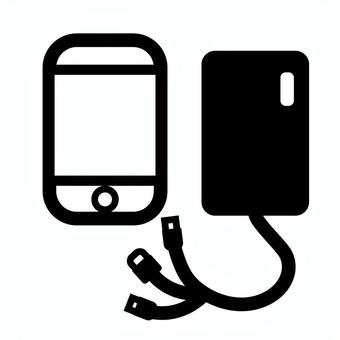 マルチケーブルのモバイルバッテリー スマホ,充電,モバイルバッテリー,ケーブル,モノクロ,アイコン,マークのイラスト素材