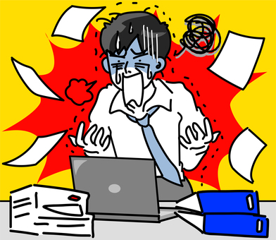 残業の激務に発狂する若いビジネスマン 残業の激務に発狂する若いビジネスマン ビジネスマン,男性,パワハラ,忙しい,多忙,書類,混乱,激務,締切,焦りのイラスト素材