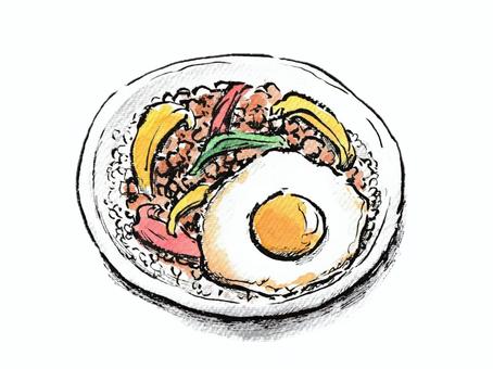 目玉焼きをのせたガパオライス ガパオライス,食べ物,料理,タイ料理,食事,ひき肉,ピーマン,パプリカ,目玉焼き,ご飯のイラスト素材