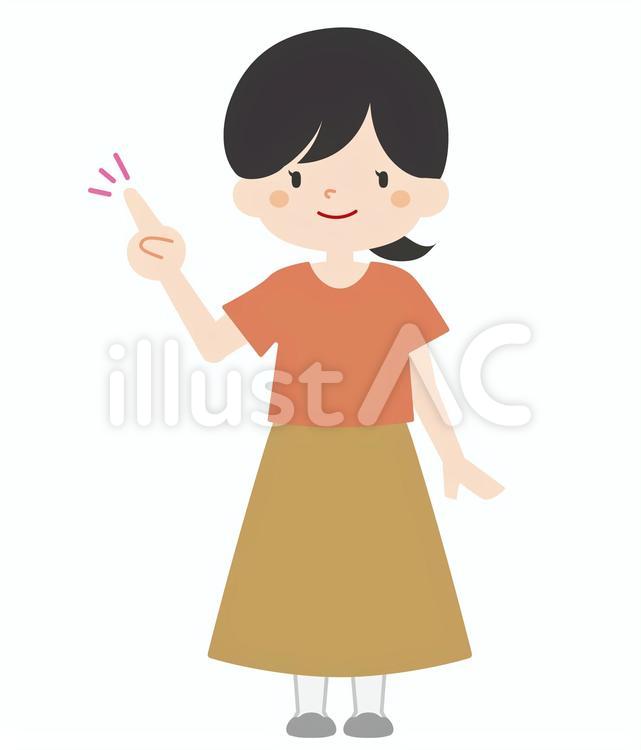 指差しイラスト_女性（主婦・お母さん） 女性,ひらめき,発表のイラスト素材