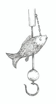 自在鉤の手描きイラスト 自在鉤,昔,日本,インテリア,手描き,リアル,モノクロ,挿絵,白バック,線画のイラスト素材