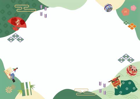 お正月フレーム03 お正月,正月,背景,フレーム,あしらい,冬,和風,和,和柄,獅子舞のイラスト素材