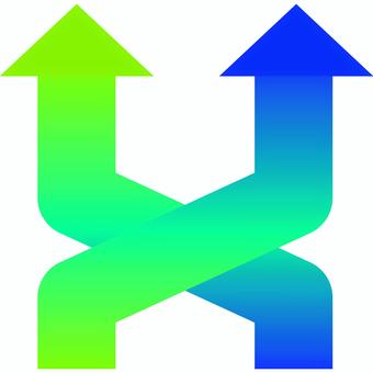 交差矢印上向き 交差矢印上向き 矢印,交差,列入れ替え,上向き,青,緑,グラデのイラスト素材