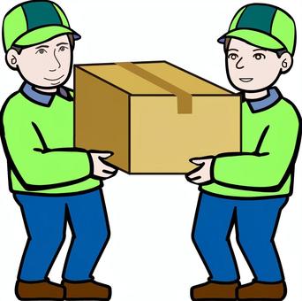 荷物を運ぶ２人の宅配業者・ダンボール 宅配業者,宅配,荷物,ダンボール,配達,引っ越し,配送,業者,作業員のイラスト素材